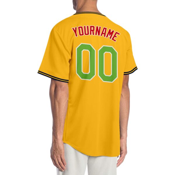 Custom Gold Neon Green-Red Authentic Baseball Jersey