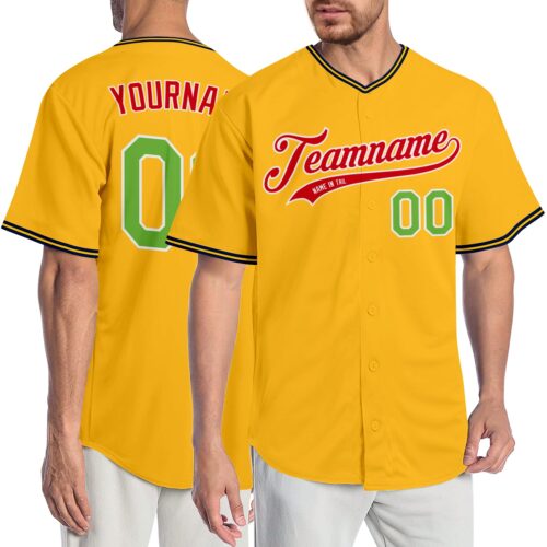 gold_0183_119d7fdd-3ef7-4c6d-b17a-4696b3b6e933 Custom Gold Neon Green-Red Authentic Baseball Jersey