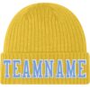Custom Gold Light Blue-White Stitched Cuffed Knit Hat
