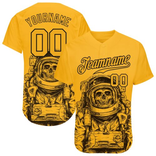 gold_0211 Custom Gold Gold-Black 3D Pattern Design Astronaut Authentic Baseball Jersey