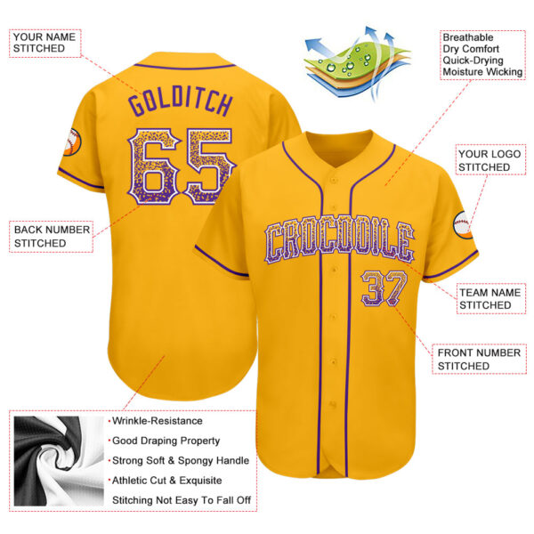 Custom Gold Purple-White Authentic Drift Fashion Baseball Jersey