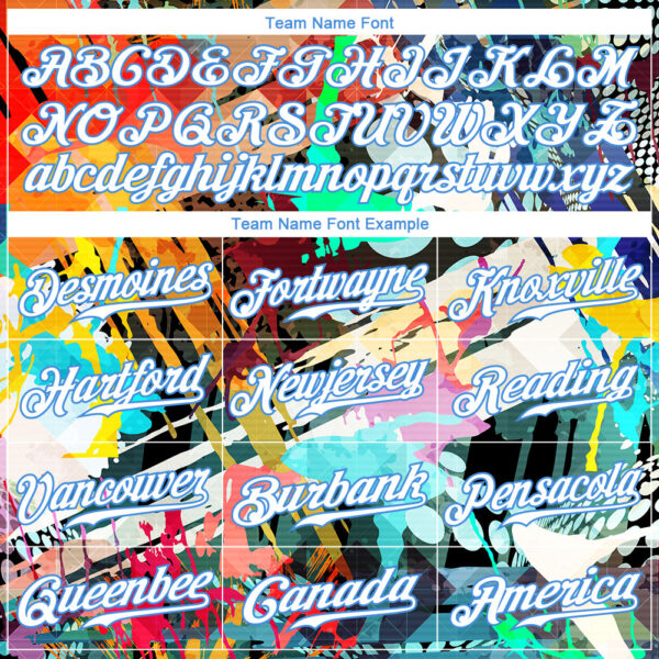 Custom Graffiti Colored Abstract Pattern White-Light Blue 3D Authentic Baseball Jersey