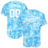 Custom Scratch Graffiti Pattern White-Light Blue 3D Authentic Baseball Jersey