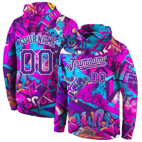 graffiti_pattern_0021 Custom Stitched Graffiti Pattern Purple-White 3D Sports Pullover Sweatshirt Hoodie