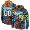 Custom Stitched Graffiti Pattern White-Aqua 3D Sports Pullover Sweatshirt Hoodie