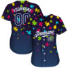 Custom Autism Supporter Awareness Puzzle Pieces Navy-White 3D Authentic Baseball Jersey