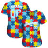 Custom Autism Supporter Awareness Puzzle Pieces Light Blue-White 3D Authentic Baseball Jersey