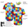 Custom Autism Supporter Awareness Puzzle Pieces Light Blue-White 3D Authentic Baseball Jersey