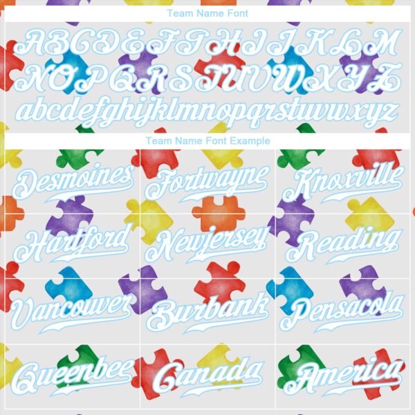 Custom Autism Supporter Awareness Puzzle Pieces White-Light Blue 3D Authentic Baseball Jersey
