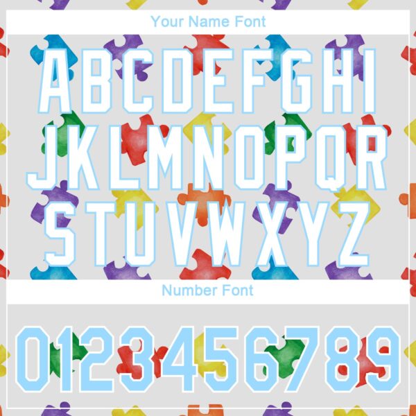 Custom Autism Supporter Awareness Puzzle Pieces White-Light Blue 3D Authentic Baseball Jersey