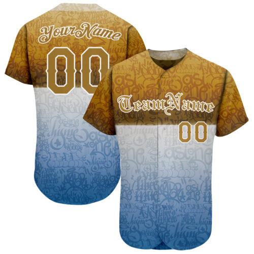 graffiti_pattern_0051 Custom Graffiti Pattern Gold-White 3D Chicano Authentic Baseball Jersey