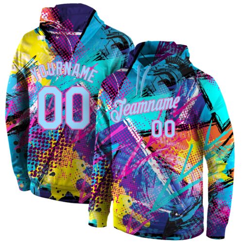 graffiti_pattern_0057 Custom Stitched Graffiti Pattern Light Blue-Pink 3D Sports Pullover Sweatshirt Hoodie