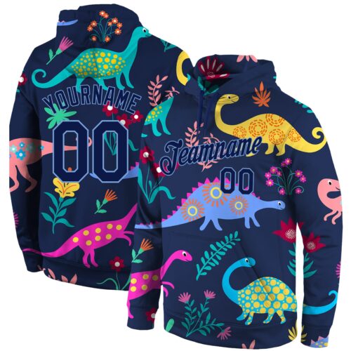 graffiti_pattern_0065 Custom Stitched Graffiti Pattern Navy-Light Blue 3D Dinosaur Sports Pullover Sweatshirt Hoodie