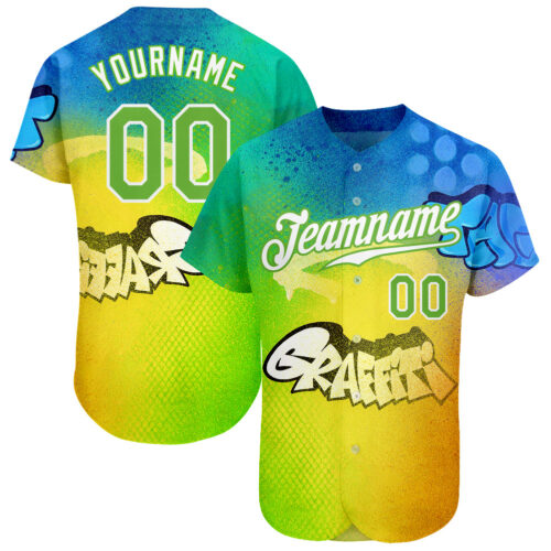 graffiti_pattern_0088 Custom Graffiti Pattern Neon Green-White 3D Authentic Baseball Jersey
