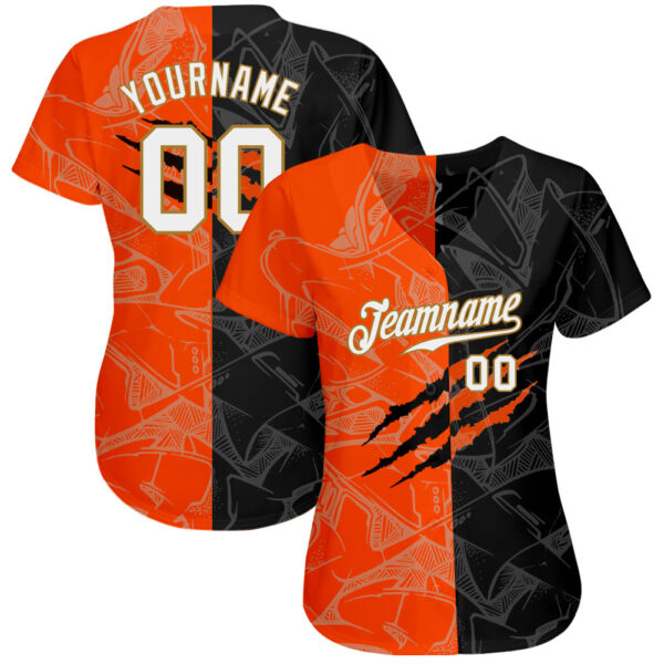 Custom Graffiti Pattern White-Old Gold 3D Authentic Baseball Jersey