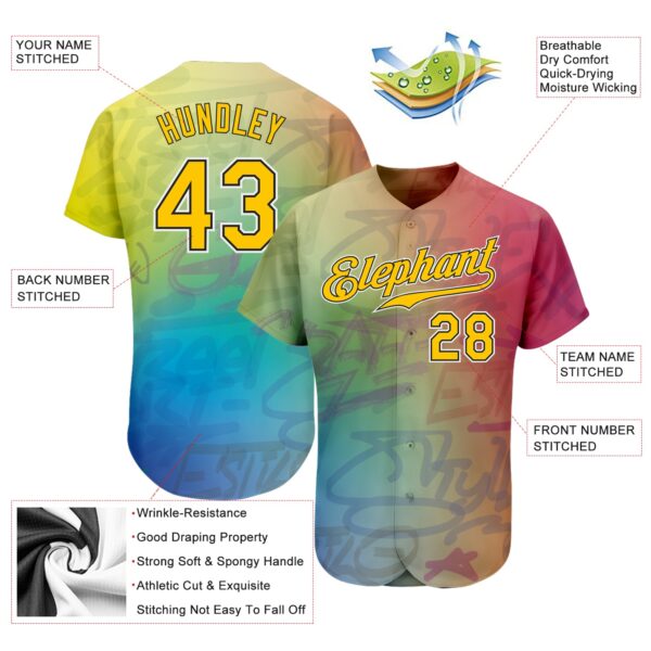 Custom Graffiti Pattern Gold-Black 3D Authentic Baseball Jersey