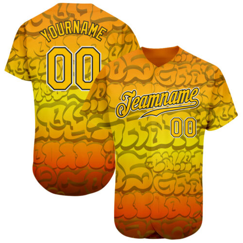 graffiti_pattern_0124 Custom Graffiti Pattern Gold-Black 3D Authentic Baseball Jersey