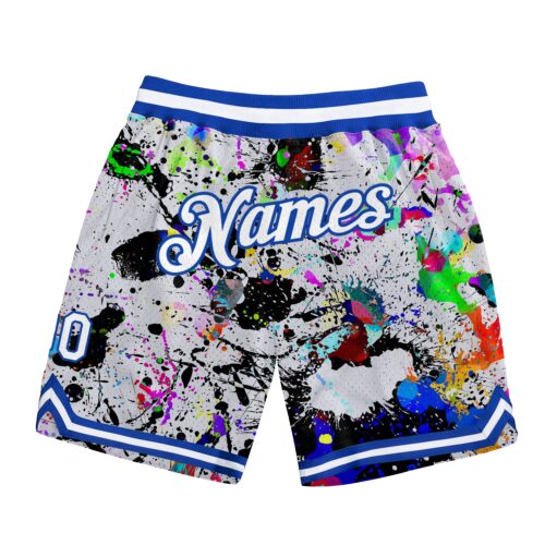 graffiti_pattern_0138 Custom Graffiti Pattern White-Royal 3D Authentic Basketball Shorts