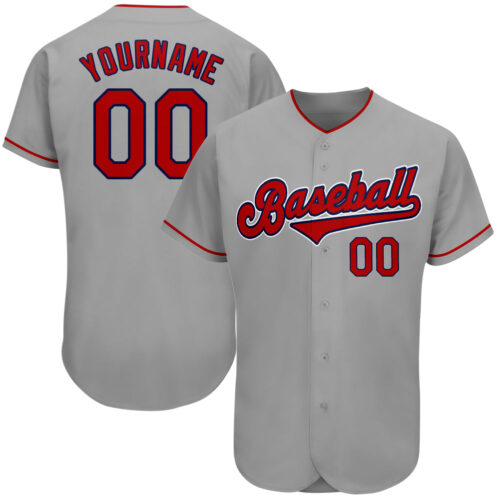 gray_0005 Custom Gray Red-Navy Authentic Baseball Jersey