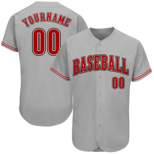gray_0045 Custom Gray Red-Black Authentic Baseball Jersey