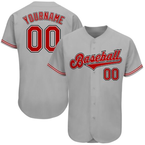 gray_0047 Custom Gray Red-Black Authentic Baseball Jersey