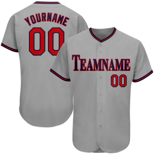 gray_0053 Custom Gray Red-Navy Authentic Baseball Jersey