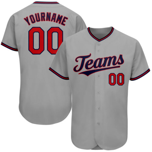 gray_0055 Custom Gray Red-Navy Authentic Baseball Jersey