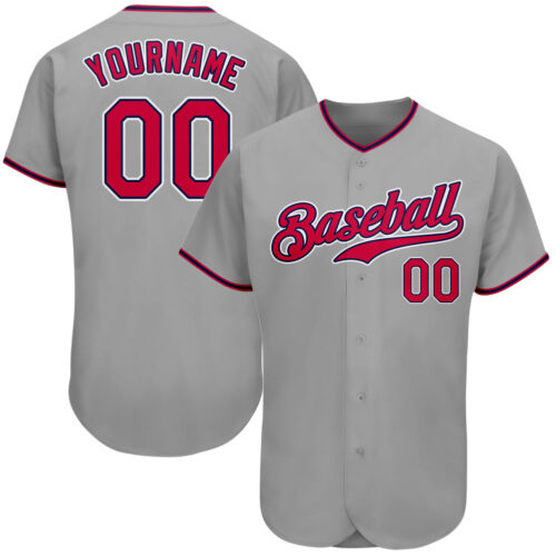 gray_0061 Custom Gray Red-Navy Authentic Baseball Jersey