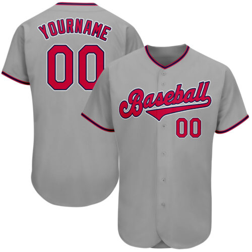 gray_0063 Custom Gray Red-Navy Authentic Baseball Jersey