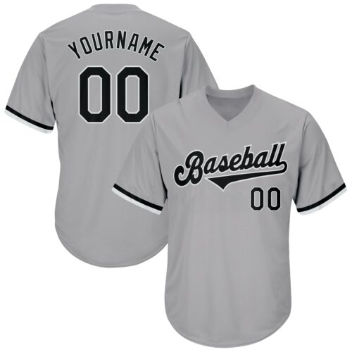 gray_0097 Custom Gray Black-White Authentic Throwback Rib-Knit Baseball Jersey Shirt