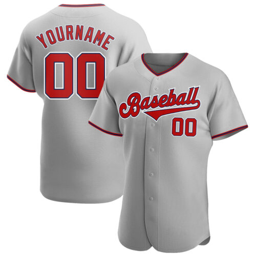 gray_0104 Custom Gray Red-Navy Authentic Baseball Jersey