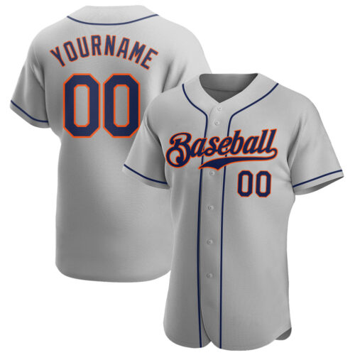 gray_0106 Custom Gray Navy-Orange Authentic Baseball Jersey