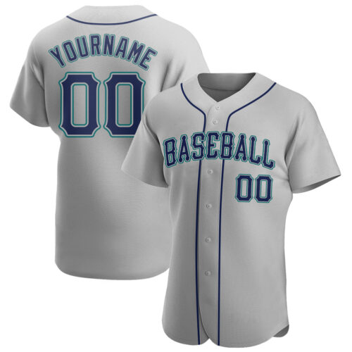 gray_0120 Custom Gray Navy-Teal Authentic Baseball Jersey