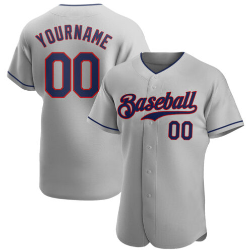 gray_0124 Custom Gray Navy-Red Authentic Baseball Jersey