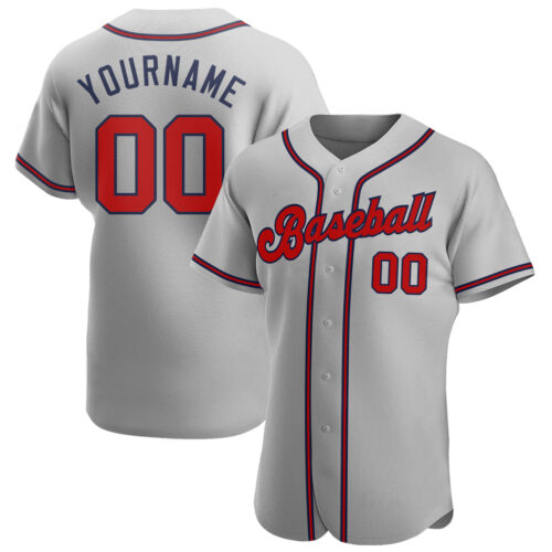 gray_0125 Custom Gray Red-Navy Authentic Baseball Jersey