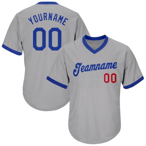 gray_0151 Custom Gray Royal-Red Authentic Throwback Rib-Knit Baseball Jersey Shirt