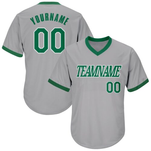gray_0152 Custom Gray Kelly Green-White Authentic Throwback Rib-Knit Baseball Jersey Shirt