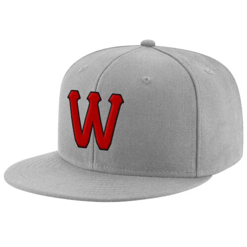 gray_0169-1 Custom Gray Red-Black Stitched Adjustable Snapback Hat