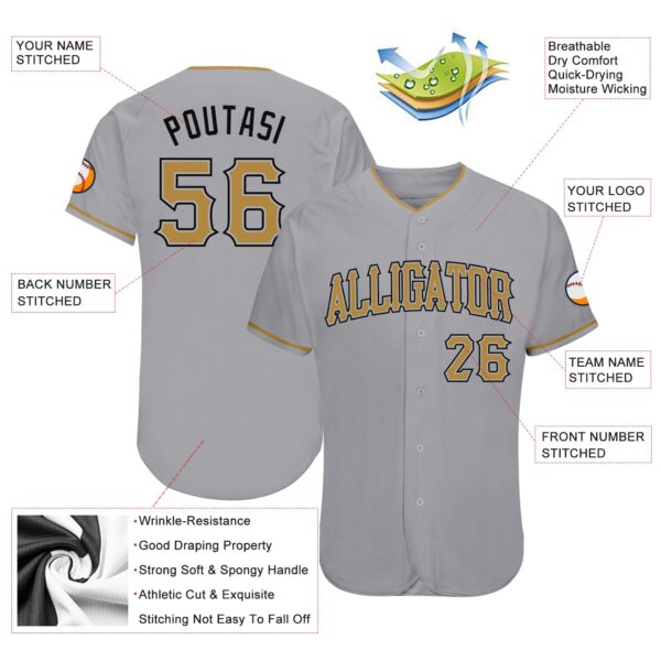 Custom Gray Old Gold-Black Authentic Baseball Jersey
