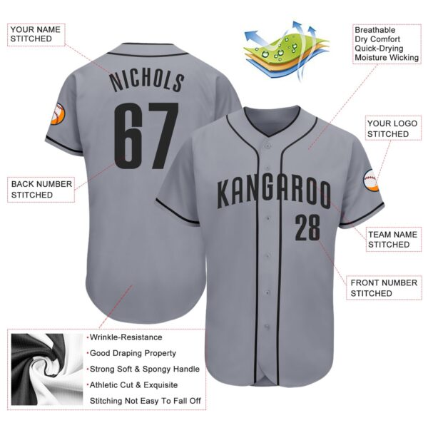 Custom Gray Black Authentic Baseball Jersey