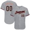 Custom Gray Black Pinstripe Black-Crimson Authentic Baseball Jersey