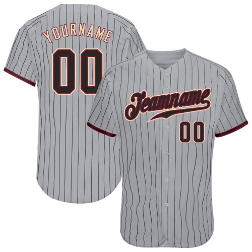 gray_0177 Custom Gray Black Pinstripe Black-Crimson Authentic Baseball Jersey