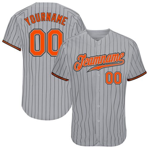 gray_0178 Custom Gray Black Pinstripe Orange-Black Authentic Baseball Jersey