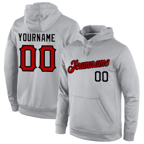 gray_0210 Custom Stitched Gray Red-Black Sports Pullover Sweatshirt Hoodie