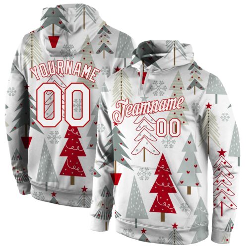 gray_0216 Custom Stitched Gray White-Red Christmas 3D Sports Pullover Sweatshirt Hoodie