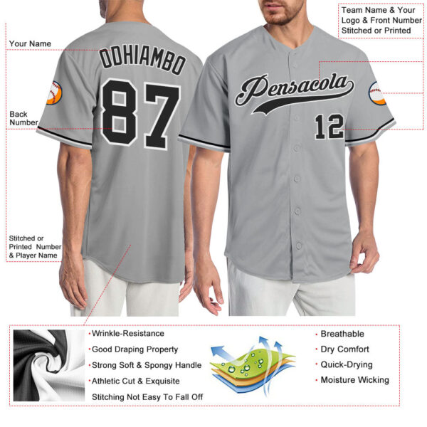 Custom Gray Black-White Authentic Baseball Jersey