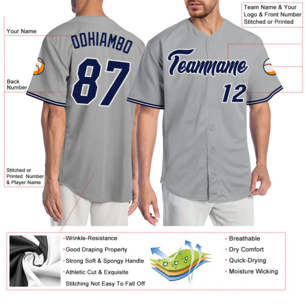 Custom Gray Navy-White Authentic Baseball Jersey