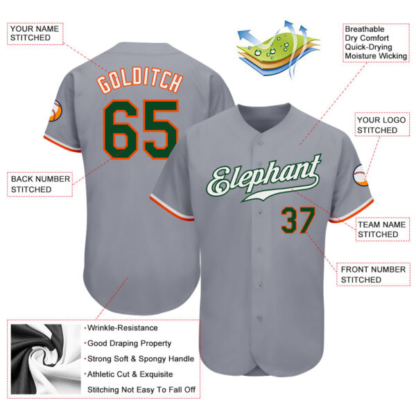 Custom Gray Green-Orange Authentic Baseball Jersey
