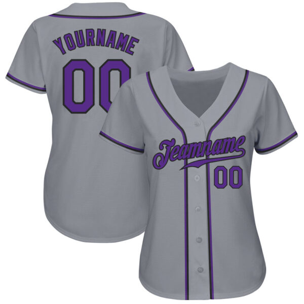 Custom Gray Purple-Black Authentic Baseball Jersey