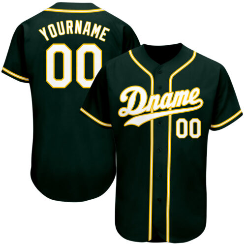 green_0009 Custom Green White-Gold Authentic Baseball Jersey